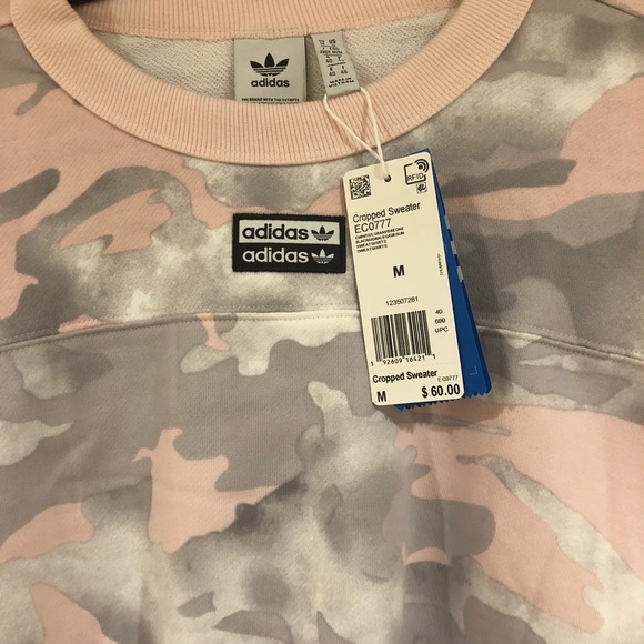 NWT Adidas Cropped Pink Camo Sweater - Picture 5 of 6